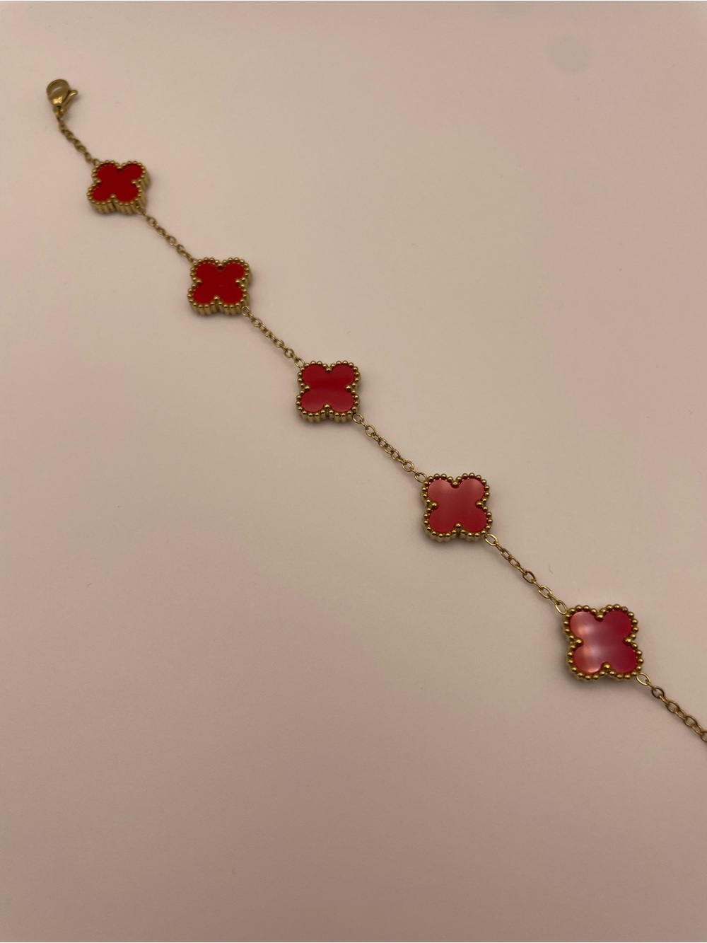 Gold-Tone Bracelet with red 4 leaf Clover
